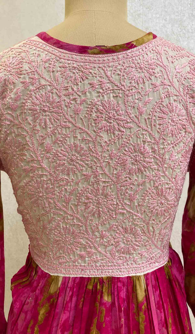 Women's Lucknowi Handcrafted Printed Modal Cotton Chikankari Dress - HONC059658