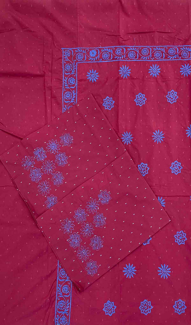Lakhnavi Handcrafted Cotton Chikankari Bedsheet Set - HONC043447