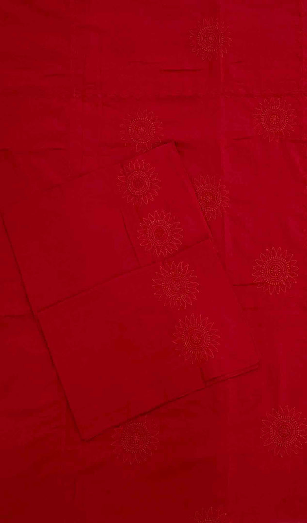 Lakhnavi 手工制作的 Chikankari 棉质床单套装 - HONC043440