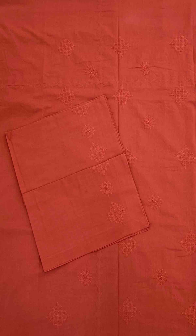 Lakhnavi 手工制作的 Chikankari 棉质床单套装 - HONC043433
