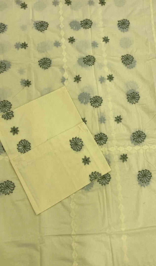 Lakhnavi 手工制作的 Chikankari 棉质床单套装 - HONC043431
