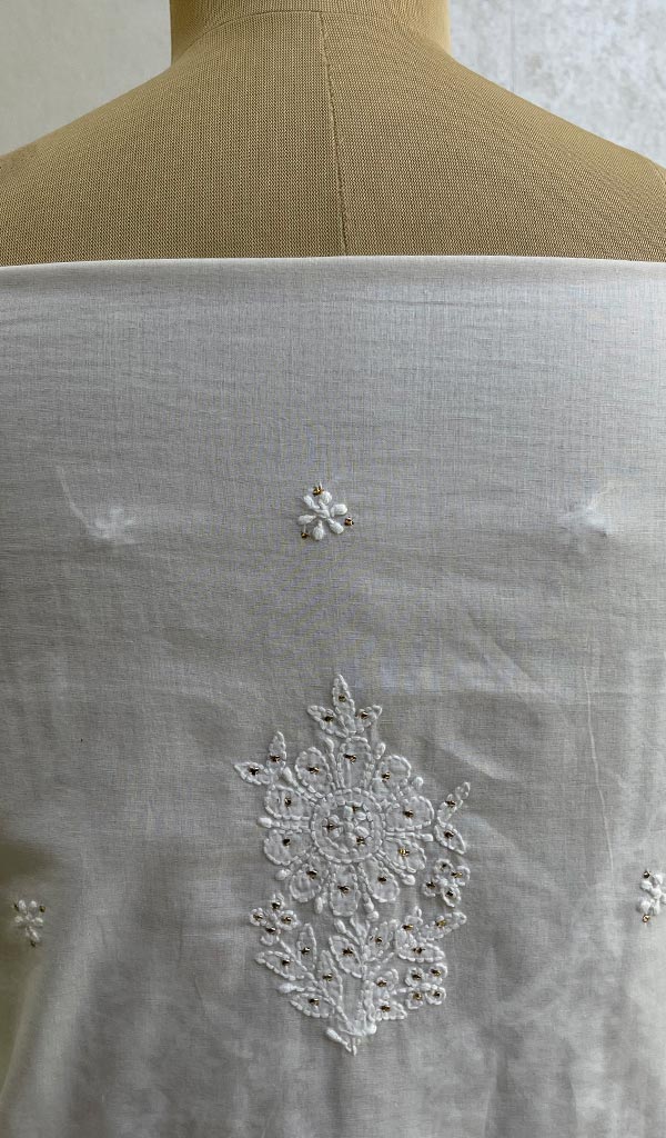 Lakhnavi 手工制作的棉质 Chikankari Kurta 带 Dupatta 面料 - HONC055973