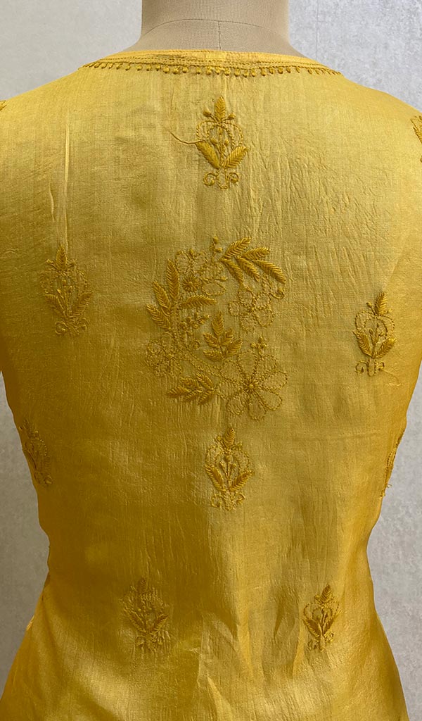 Women's Lakhnavi Handcrafted Tussar Silk Chikankari Top - HONC061595