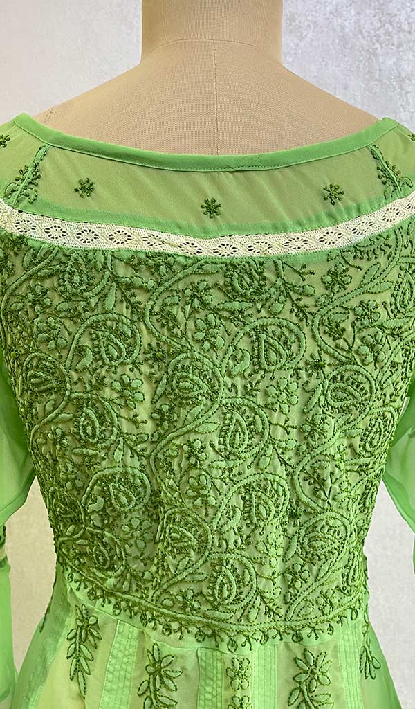 Women's Lakhnavi Handcrafted Faux-Georgette Chikankari  Anarkali Dress - HONC038962