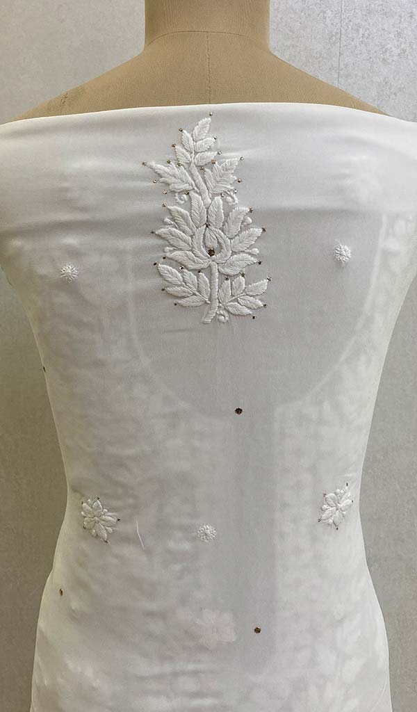 Women's Lucknowi Handcrafted Viscose Georgette Chikankari Suit Material  - HONC073998