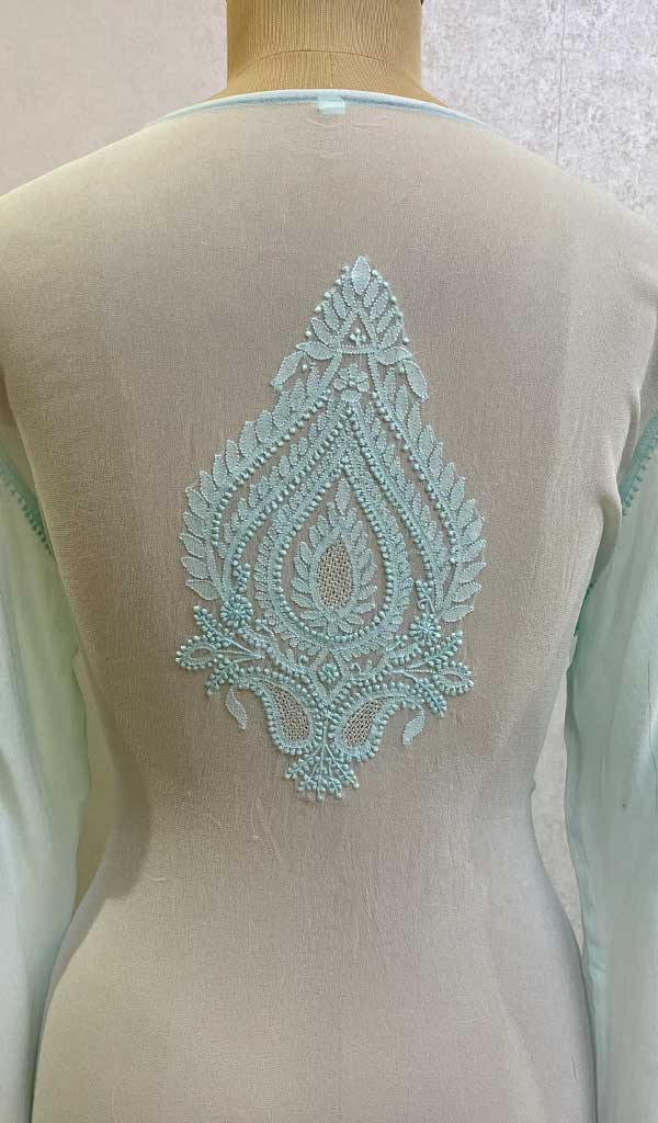 Women's Lakhnavi Handcrafted Pure Silk Georgette Chikankari Top - HONC074806