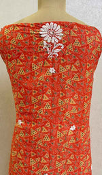 将图像加载到图库查看器中， Lucknowi 手工制作的棉质 Chikankari 未缝合 Kurti 面料 - Honc086729