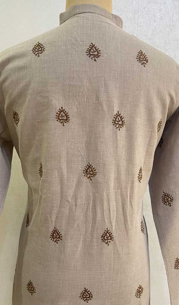 Men's Lucknowi Handcrafted Cotton Chikankari Kurta - HONC082455