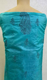 Load image into Gallery viewer, Women&#39;s Lakhnavi Handcrafted Tussar Silk Chikankari Unstitched Kurti Fabric - Honc090857