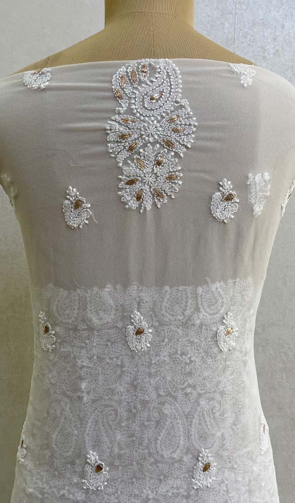 Women's Lucknowi Handcrafted Faux-Georgette Chikankari Suit Material - HONC089260