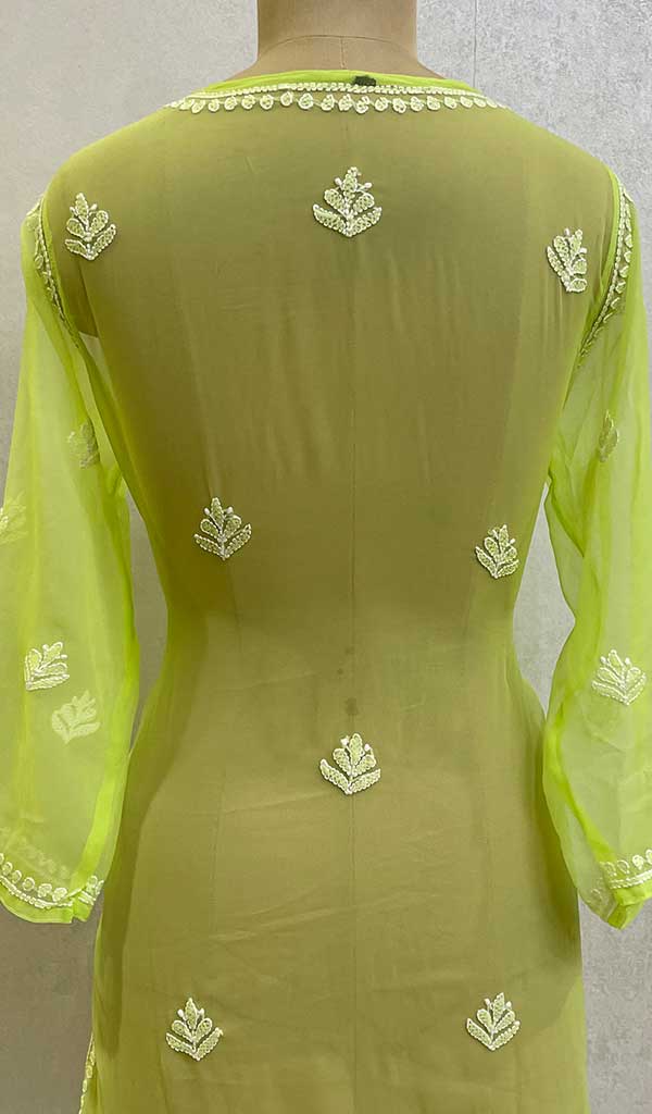 Women's Lakhnavi Handcrafted  Faux-Georgette Chikankari Top - HONC0930105