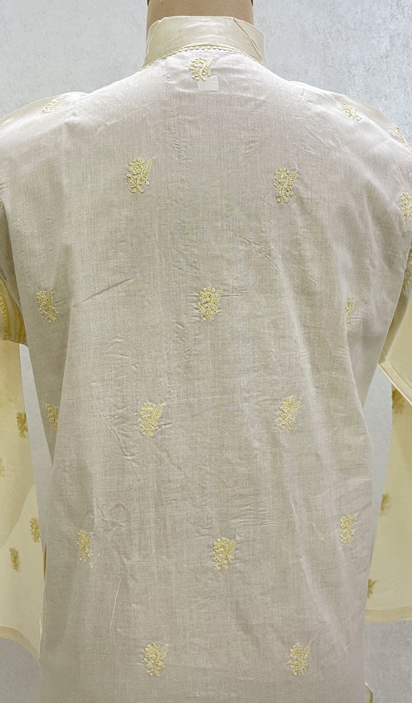 Men's Lucknowi Handcrafted Cotton Chikankari Kurta - HONC098803