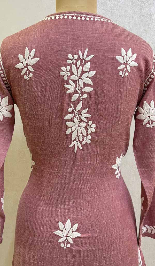 Women's Lakhnavi Handcrafted Linen Cotton Chikankari Kurti - HONC093725