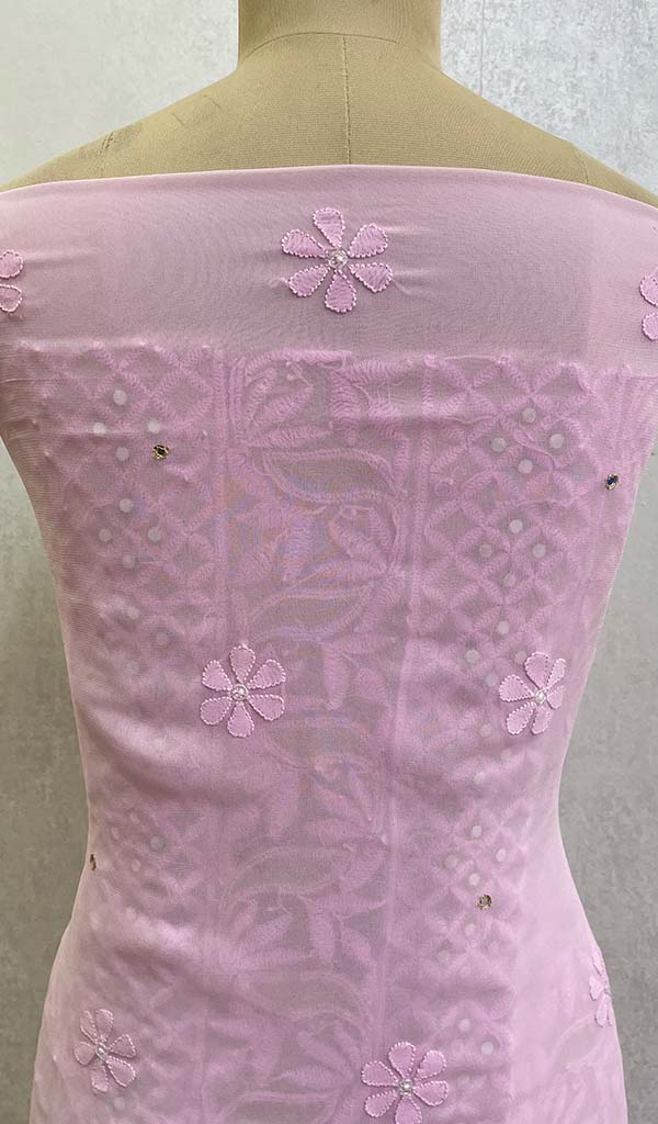 Women's Lucknowi Handcrafted Viscose Georgette Chikankari Suit Material - HONC0108658