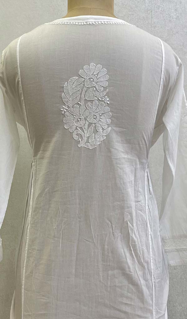 Lakhnavi 手工制作的 Chikankari 棉质上衣 - HONC0111354