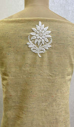 将图像加载到图库查看器中， Lakhnavi 手工制作 Chanderi 丝绸 Chikankari 未缝合 Kurti 面料 - Honc0119244