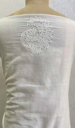 将图像加载到图库查看器中， Lakhnavi 手工制作 Chanderi 丝绸 Chikankari 未缝合 Kurti 面料 - Honc091937