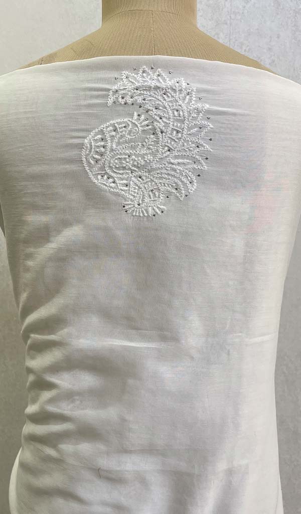 Women's Lakhnavi Handcrafted Chanderi Silk Chikankari Unstitched Kurti Fabric - Honc091937