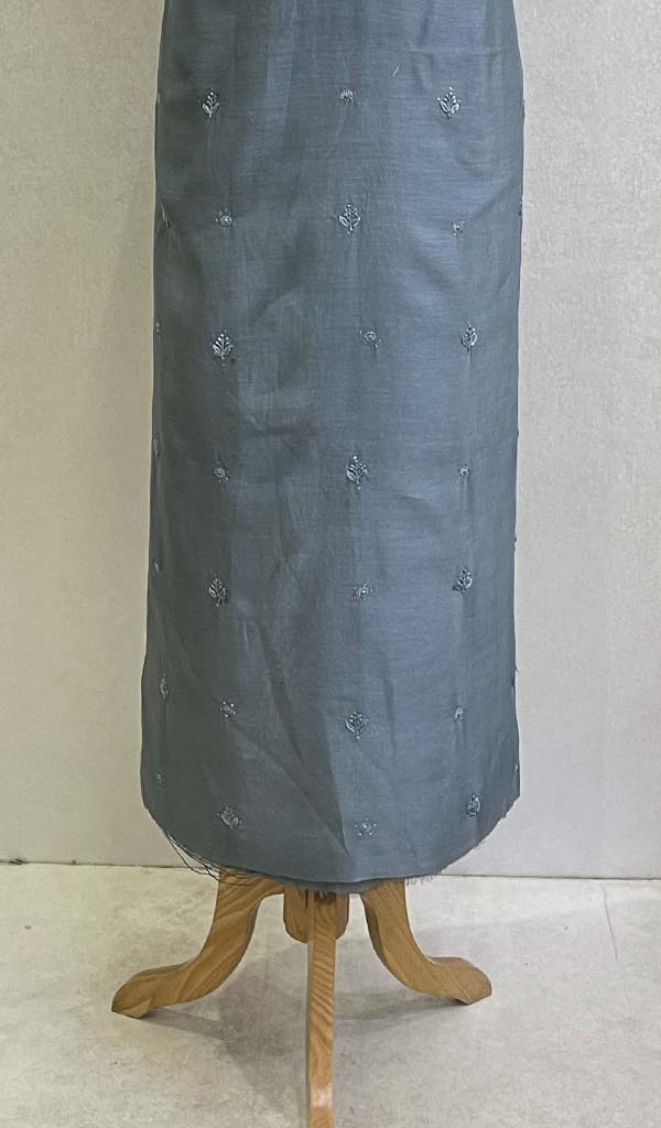 Lucknowi Handcrafted Chanderi Silk Chikankari Unstitched Men's Kurta Fabric - HONC0109732