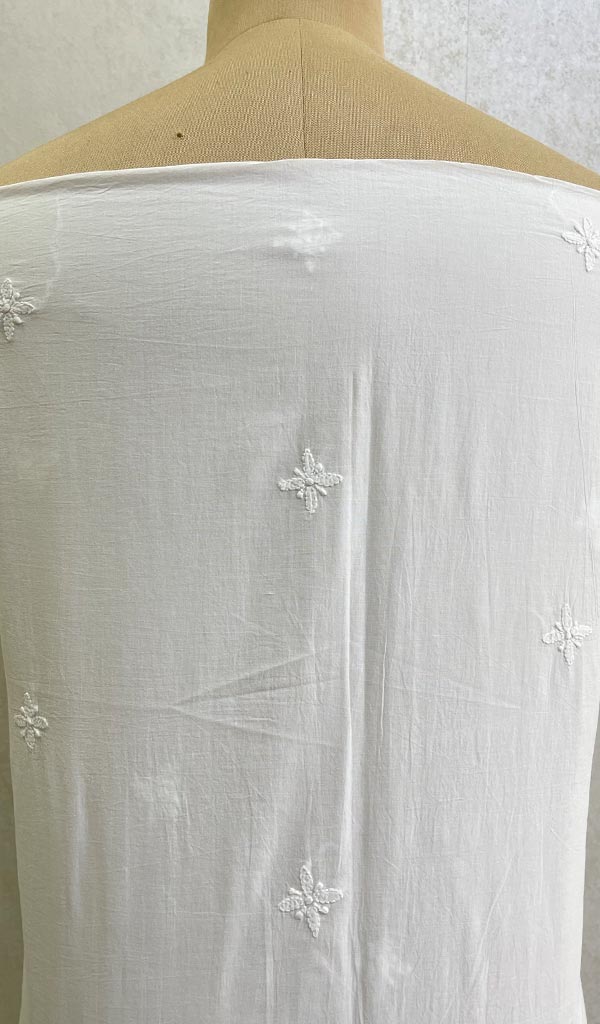Lucknowi Handcrafted White Cotton Chikankari Unstitched Men's Kurta Fabric - HONC0124122