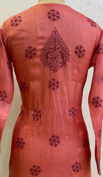 将图像加载到图库查看器中， 勒克瑙维手工丝绸 Chikankari Kurti - HONC0109242