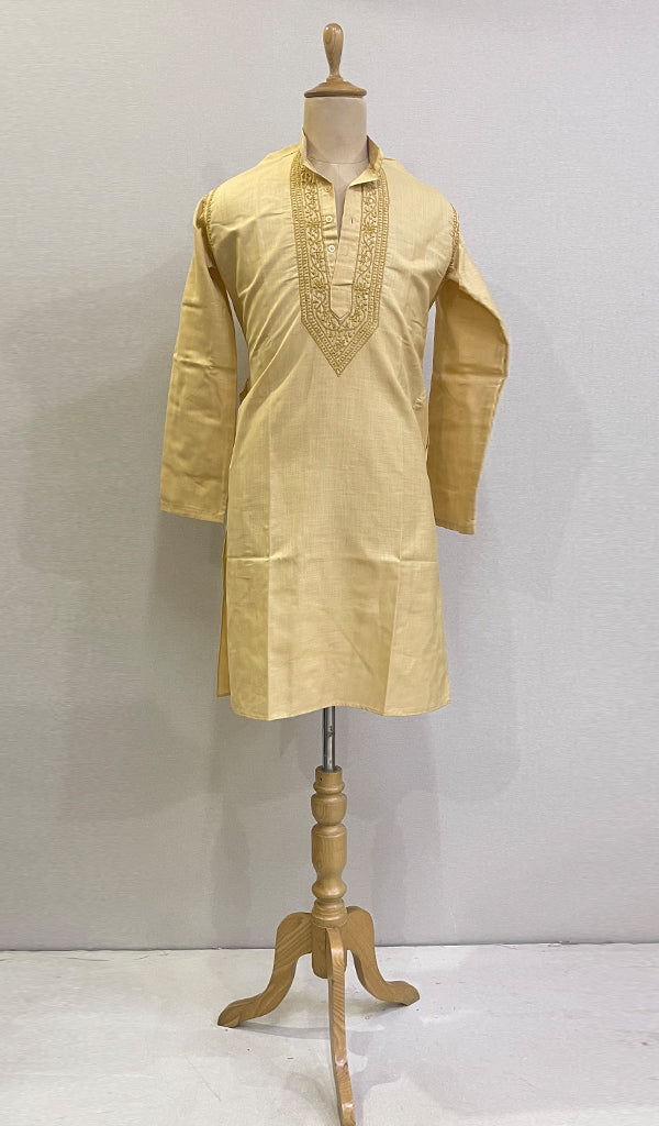 Men's Lucknowi Handcrafted Cotton Chikankari Kurta - HONC0199719