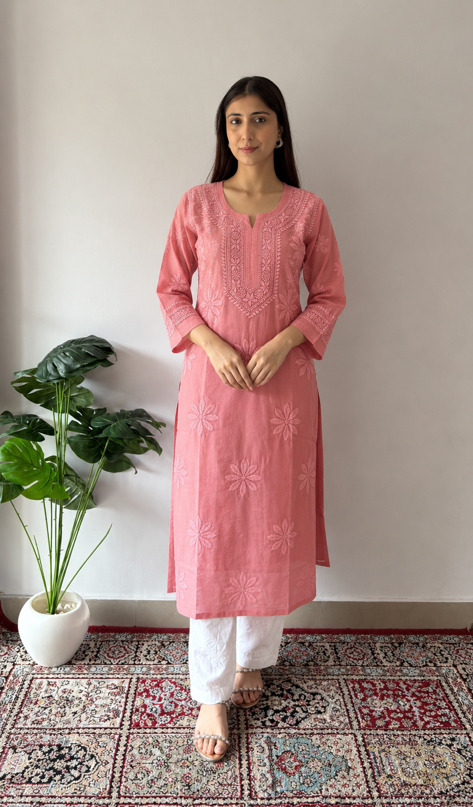 Cotton Chikankari Stitched Kurti HONC0340309