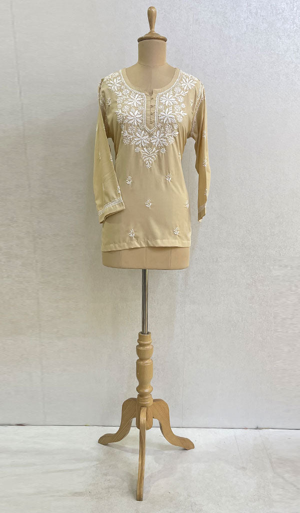 Lucknowi 手工制作的棉质 Chikankari 上衣 - HONC091536