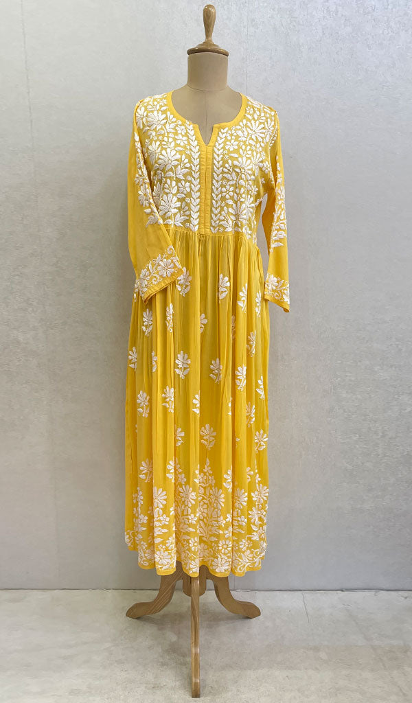 Women's Lucknowi Handcrafted Modal Cotton Chikankari Dress - HONC0121442