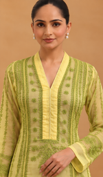 Women's Lakhnavi Handcrafted Organza Chikankari Anarkali Dress- HONC040020
