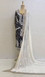 Load image into Gallery viewer, Women&#39;s Lucknowi Handcrafted Pure Silk Georgette Chikankari Dupatta - Honc074613