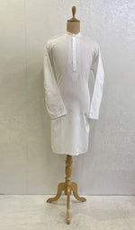 将图像加载到图库查看器中， Men&#39;s Lucknowi Handcrafted Cotton Chikankari Kurta With Aligari Payjama -HONC01235560