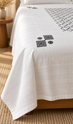 Lakhnavi Handcrafted Cotton Chikankari Bedsheet Set - HONC0394517