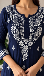 Women's Lucknowi Handcrafted Modal Cotton Chikankari Anarkali Dress - HONC0231065