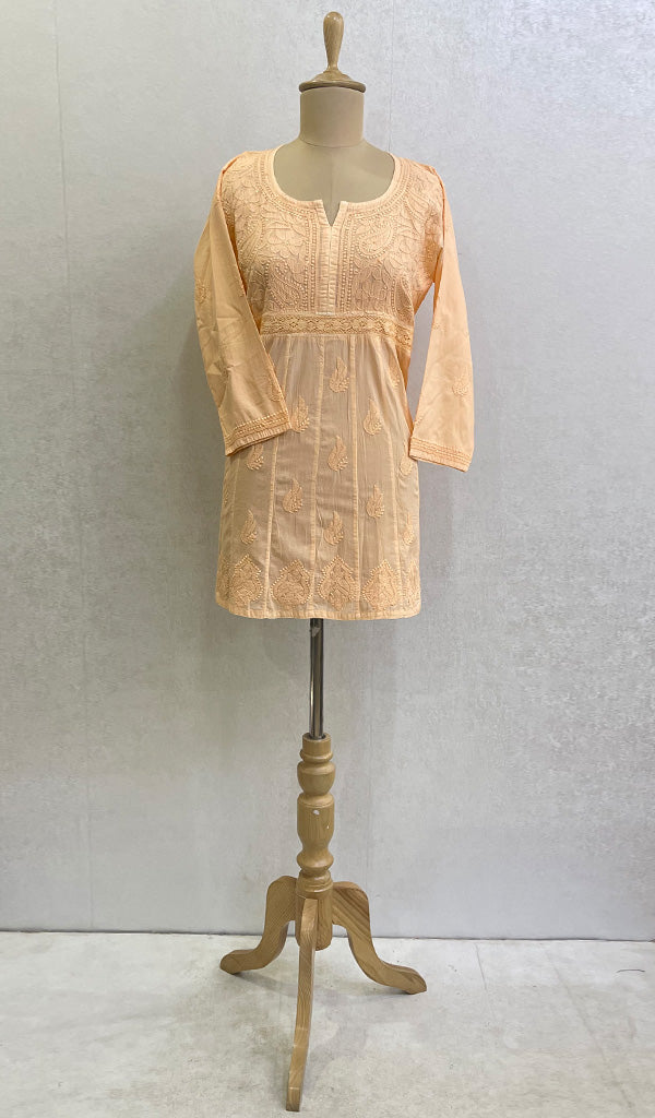 Lakhnavi 手工制作的 Chikankari 棉质上衣 - HONC0111362
