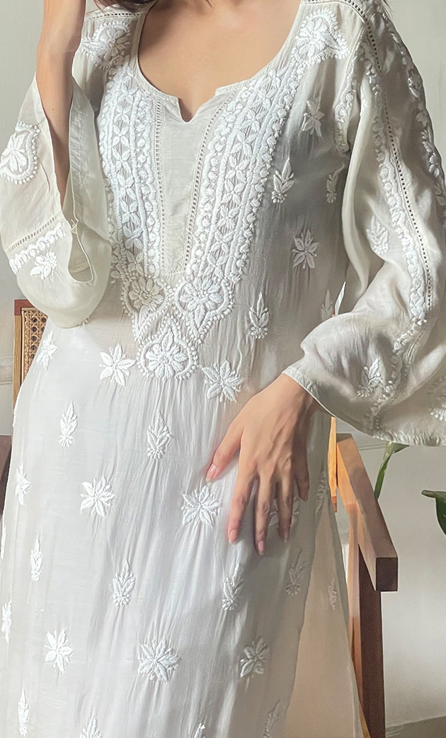 Women's Lucknowi Handcrafted Muslin Chikankari Kurti - HONC0292556