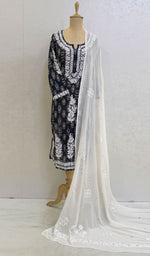 Load image into Gallery viewer, Women&#39;s Lucknowi Handcrafted Pure Silk Georgette Chikankari Dupatta - Honc074612