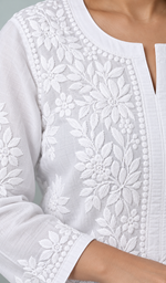 Women's Lucknowi Handcrafted Mul Cotton Chikankari Kurti- HONC0158917