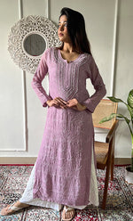 Load image into Gallery viewer, Women's Lakhnavi Handcrafted Viscose Georgette Chikankari Kurti - HONC0318806
