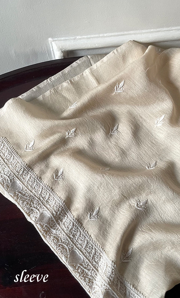 Lucknowi Handcrafted Munga Silk Chikankari Unstitched Unisex Kurta Fabric - HONC0320842