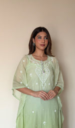 Women's Lucknowi Handcrafted Mul chanderi Chikankari Kaftan - HONC0390104