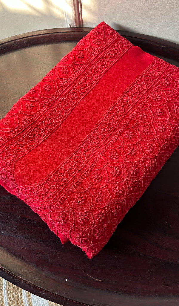 Lucknowi Handcrafted Viscose Georgette Chikankari Unstitched Men's Kurta Fabric - HONC0242209