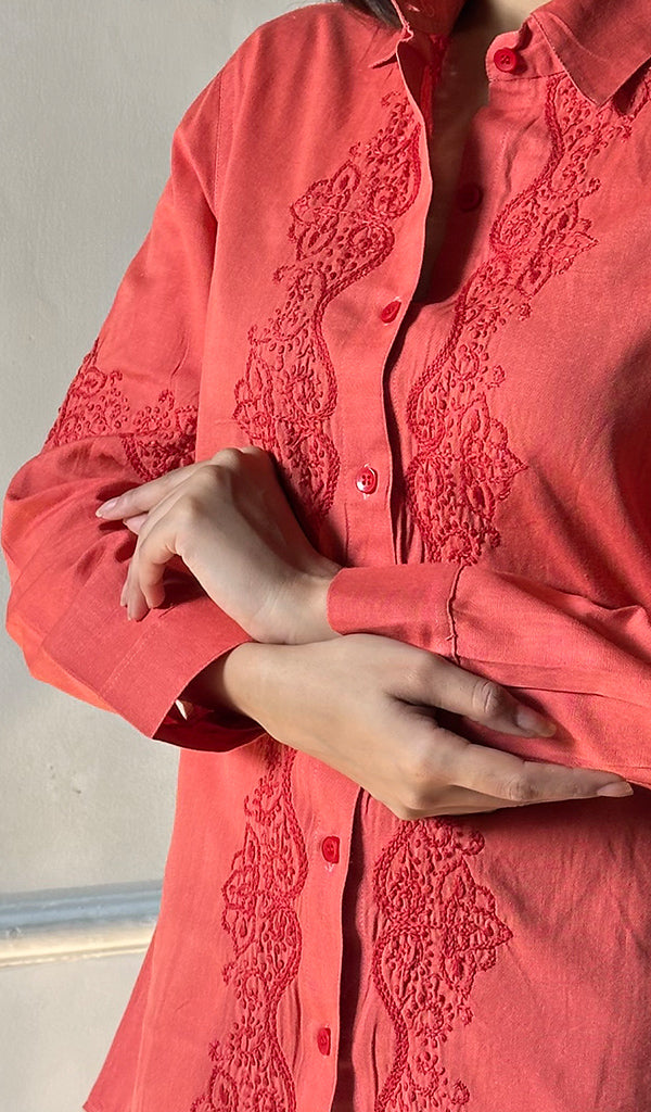 Women's Lucknowi Handcrafted Slub Cotton Chikankari Top - HONC0299137