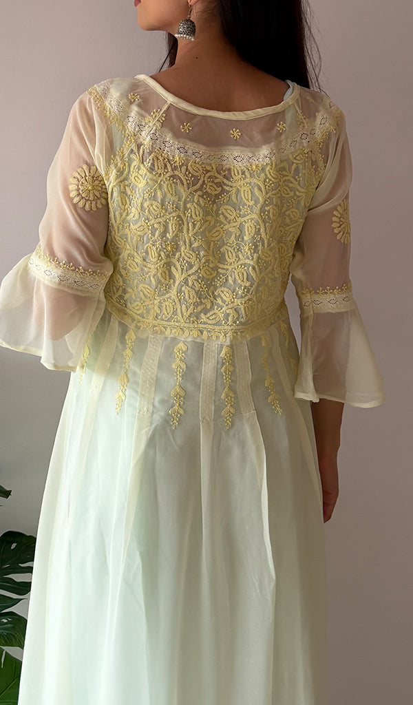 Aadab Women's Lucknowi Handcrafted Faux-Georgette Chikankari Anarkali Dress - NC038930