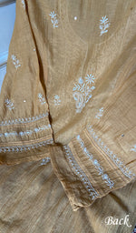 将图像加载到图库查看器中， Women's Lucknowi Handcrafted Mul Chanderi Semi - stitched Chikankari Kurta Dupatta Set - HONC0284755