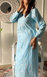 将图像加载到图库查看器中， Women's Lucknowi Handcrafted Cotton Chikankari Kurti - HONC03330811