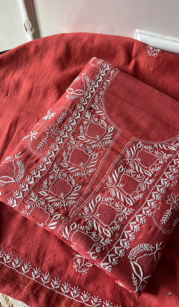 Women's Lakhnavi Handcrafted Maheshwari Mul Chanderi Kurta And Dupatta Set - HONC0275134