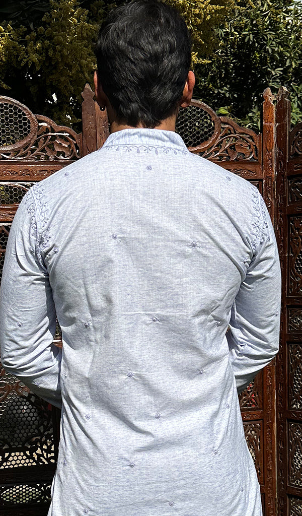 Men's Lucknowi Handcrafted Cotton Chikankari Kurta - HONC0329857