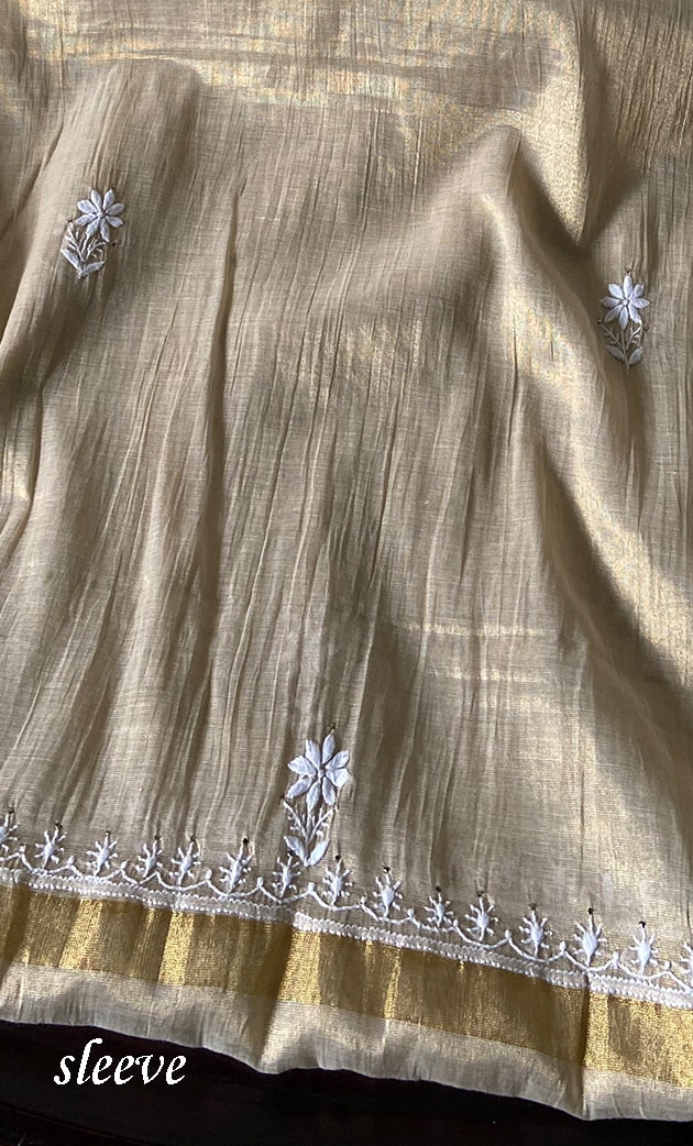 Women's Lakhnavi Handcrafted Tissue Chanderi Unstitched Chikankari Kurta And Dupatta Set - HONC0273276