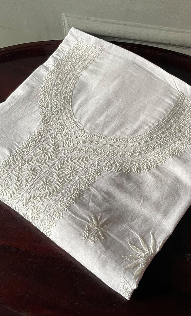 Women's Lakhnavi Handcrafted Cotton Chikankari Unstitched Kurti Fabric - HONC0235341